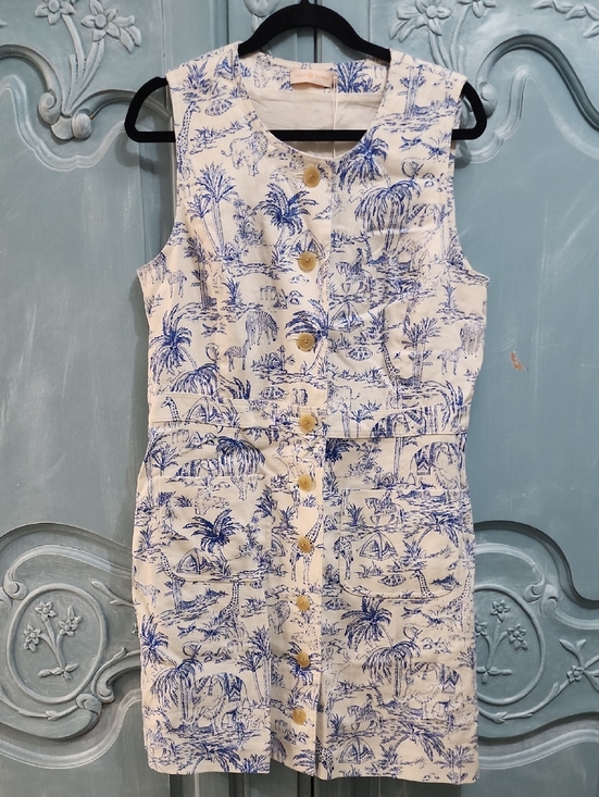 Tory Burch Dresses & Skirts - Tory Burch Cream and Blue Toile Sleeveless Button Front Dress